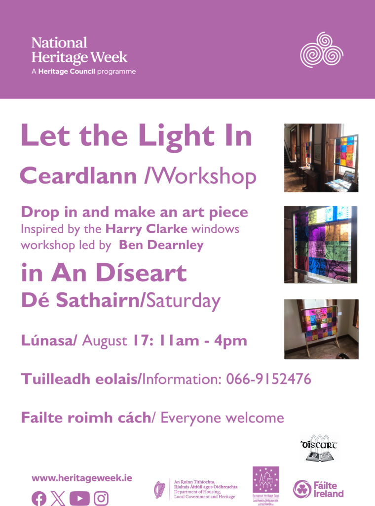 Poster for Let the Light In Heritage Week Event at an Díseart